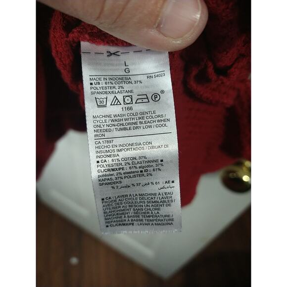 Old Navy Woman L Sweater Turtleneck Red Waffle Knit Pullover Casual Cabin Core - Picture 7 of 8